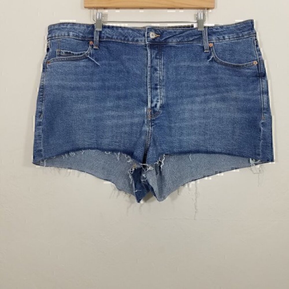 Old Navy Higher High-Rise Sky-Hi A-Line Button Fly Jean Shorts Blue Plus Size 24